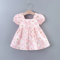 Baby Girls Casual Floral Graphic Print Puff Sleeve Bowknot Back Dress Clothes For Summer 1