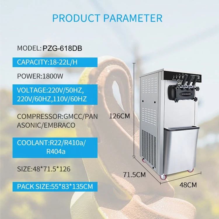 18~22L/H Soft Ice Cream Making Machine With Mixer Floor Standing 3 Flavors Fruit Flavor Soft Serve Machine 2