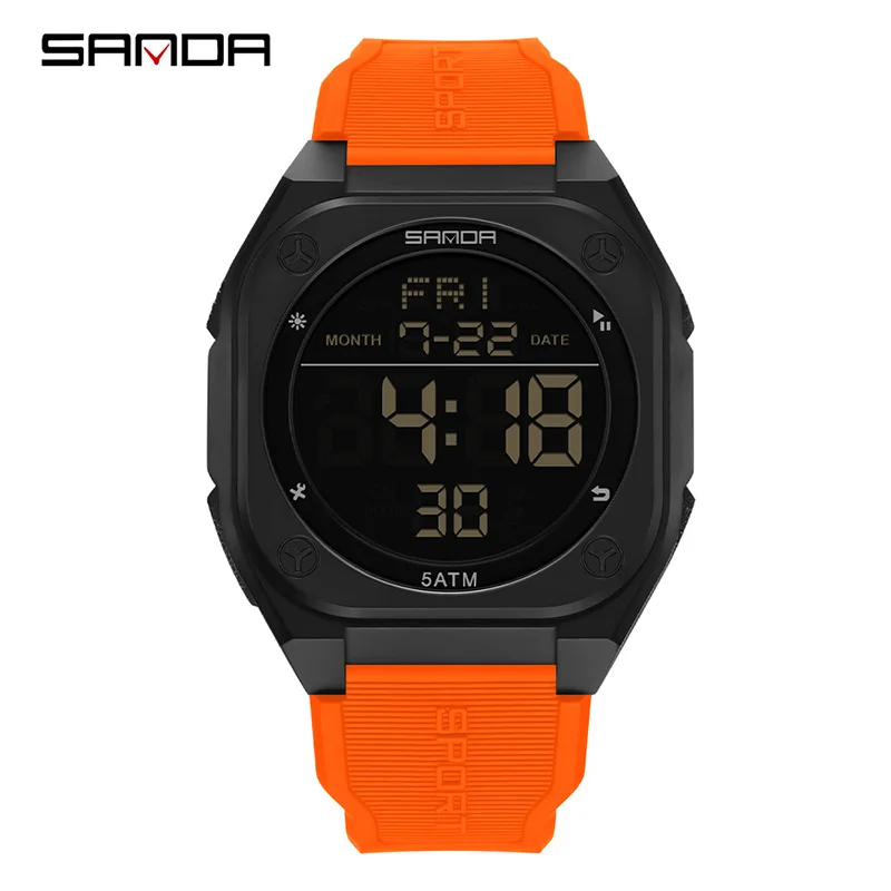SANDA Digital Multifunction Waterproof Luminous Silicone Wristwatch