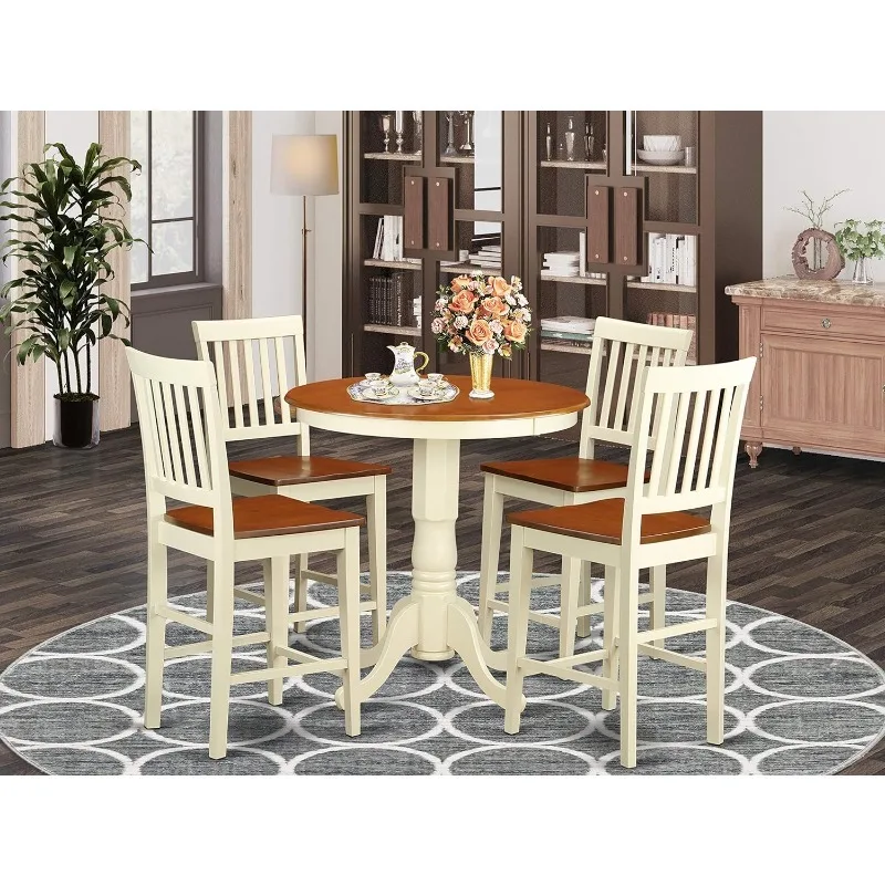 

East West Furniture EDVN3-MAH-LC Eden 3 Piece Counter Height Set Contains a Round Dining Room Table with Pedestal