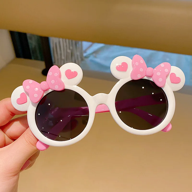 New Disney Anime Bow Mickey Mouse Sunglasses Kawaii Minnie Glasses  Children's Summer Sunshades Boys and Girls' Photography props