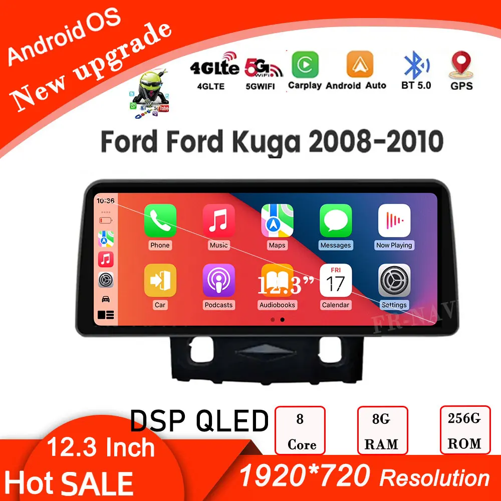 

12.3" For Ford Kuga Escape C MAX 2008 2009 2010 Android 14 Autoradio QLED Car Radio Stereo Multimedia Player GPS Navigation