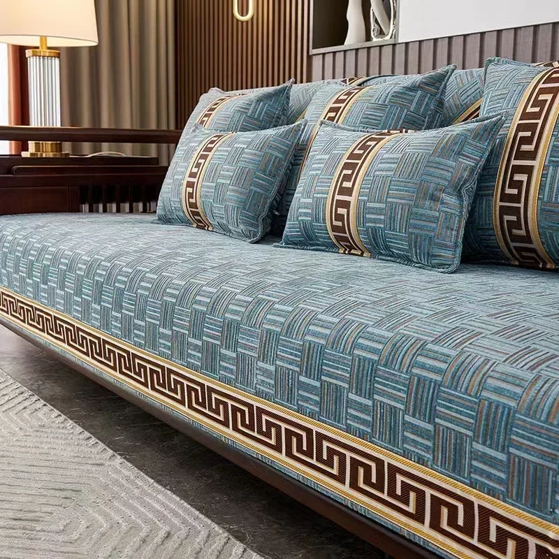 Chinese Non-slip Sofa Cover Beige Edging Cover Towel Leather Sofa Cushion Modern Simple 4 Season Universal Home Protection Cover 2