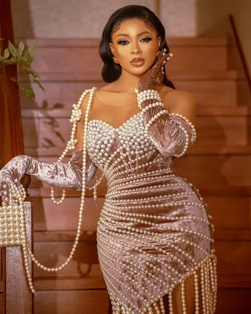 Tosin Long-sleeve Pearl bead Dress - Image 4