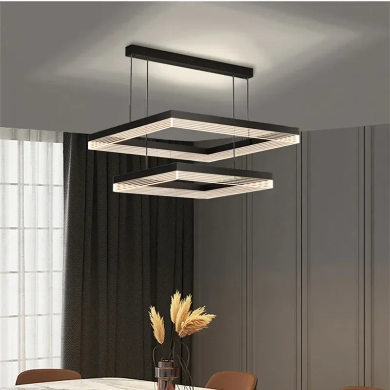 Modern Minimalism Square Led Pendant Lights Dimmable Living Room Chandelier Lighting Home Lustre Bedroom Hanging Lamp Fixtures