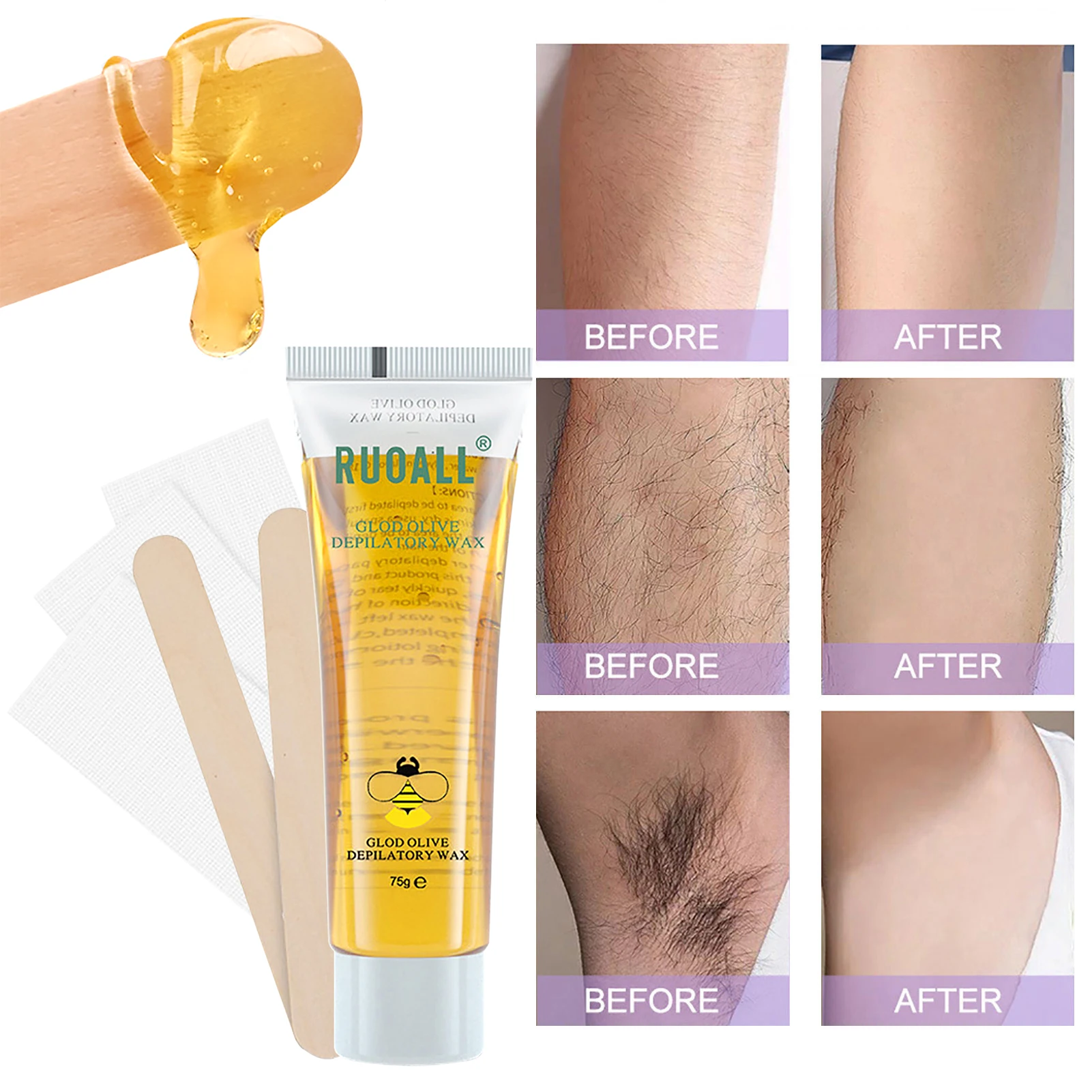 Sugar Wax Hair Remover Waxing Strips Body Hair Removal Sugar Waxing Kit for Women Hair Remover Wax Strip Kit Includes Sugar Wax
