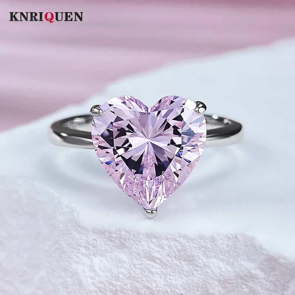 

Luxury 10*10mm 4ct Topaz Pink Quartz Rings for Women S925 Silver Gemstone Lab Diamond Wedding Ring Party Fine Jewelry Lady Gift