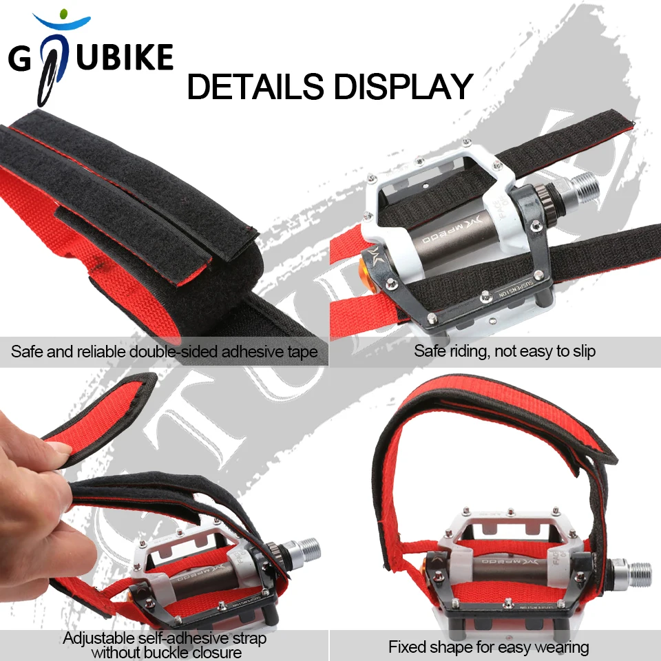 GTUBIKE 1Pair Bicycle Toe Straps Adjustable Portable Cycling Double-sided Adhesive Straps Ultra-Light Pedal Non-slip