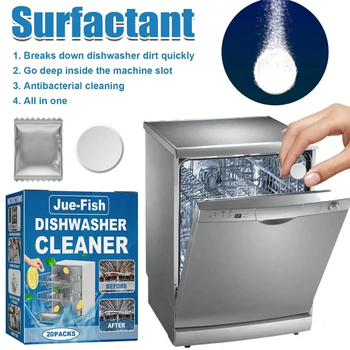Dishwasher cleaner 20pcs box dishwasher scale cleaning sheet dirt and oil removal cleaning sheet dishwasher special maintenance