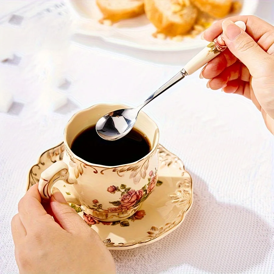Stainless Steel Coffee Spoons With Ceramic Handles 6pcs Perfect For Mixing Sugar Ice Cream Kitchen & Dining Accessories stainless steel spoon stainless steel spoon set