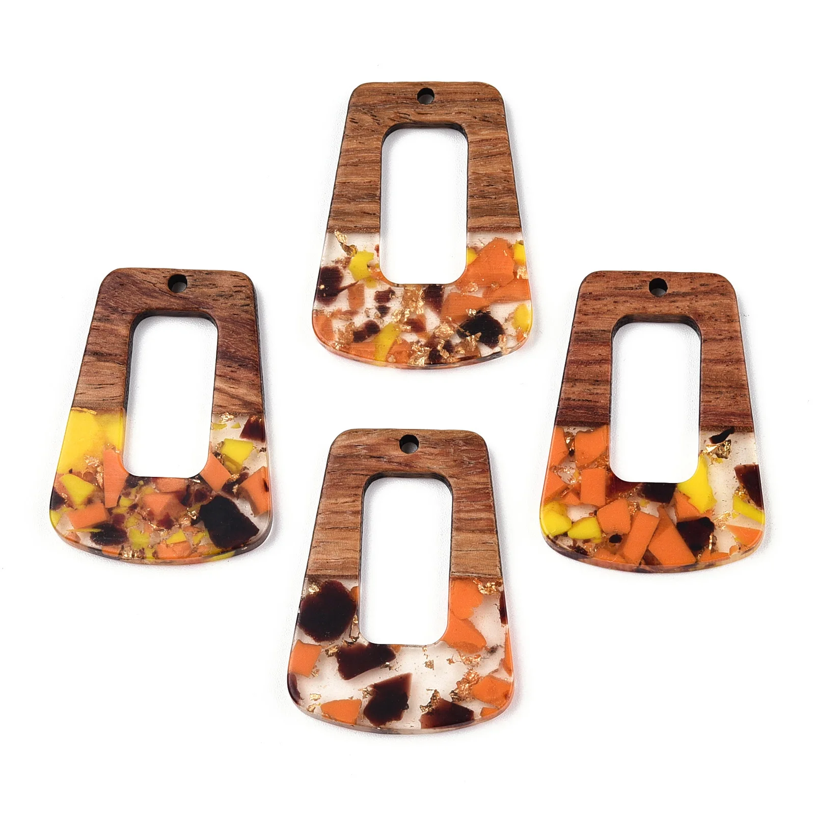 20pcs Transparent Resin Wood Trapezoid Pendants Charms with Foil For Jewelry Making Earrings Necklace DIY Accessories