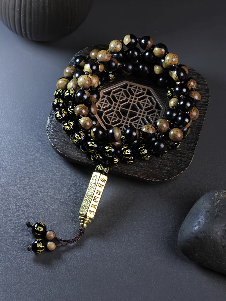 

Tibetan Buddhism Six Words Mantra Bracelets For Men Women necklace Natural ebony beads Lucky Bangles Jewelry