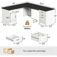 Farmhouse 69" Executive L Shaped Desk, Home Office Desk with Drawers and Storage Cabinet & Power Outlet, Corner Computer Desk, 2