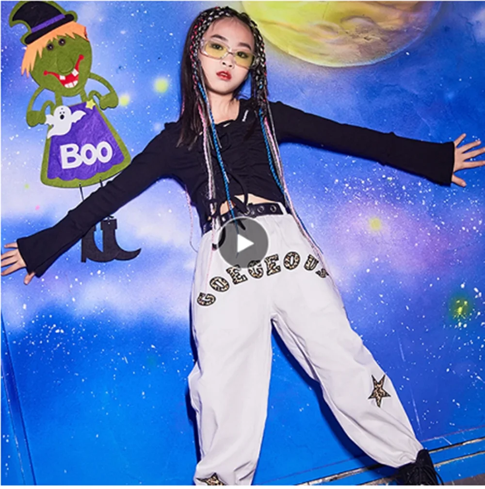 

Loose Street Dance Clothing Teen Girls Jazz Dancing Costume Teenage Hip Hop Dancewear Tops Pants Kids Dancer Outfit