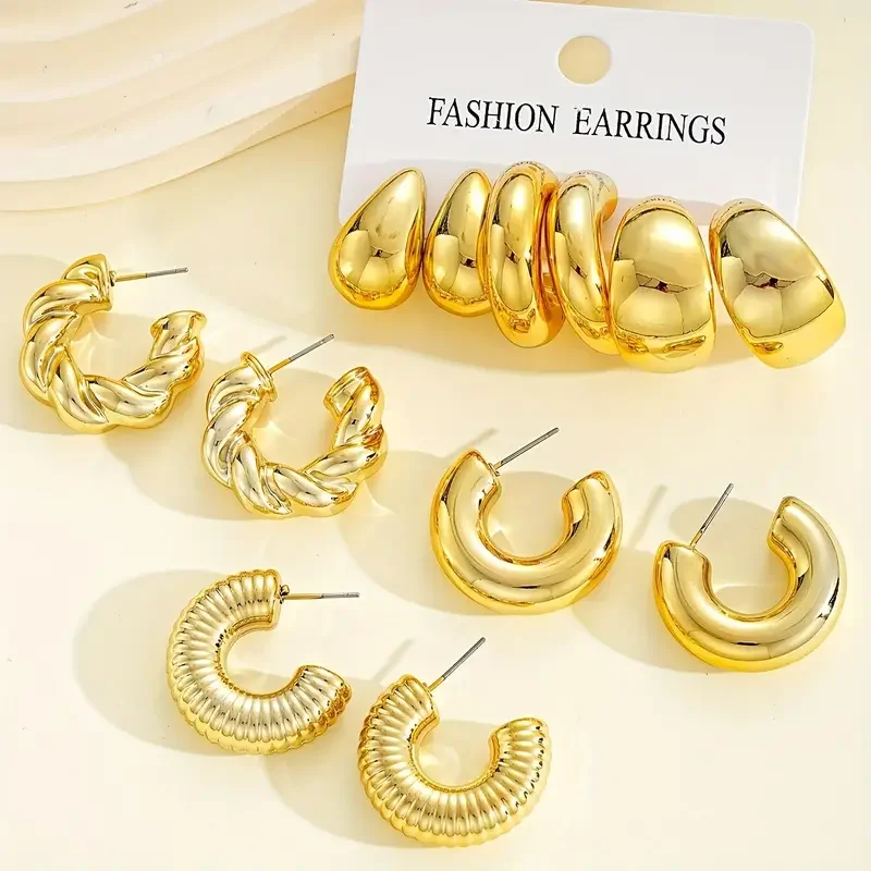 12pcs Chic Twisted Metal C-Shaped Earring Set for Women Vintage Elegant Hypoallergenic Premium Quality Stud Earring Jewelry Gift