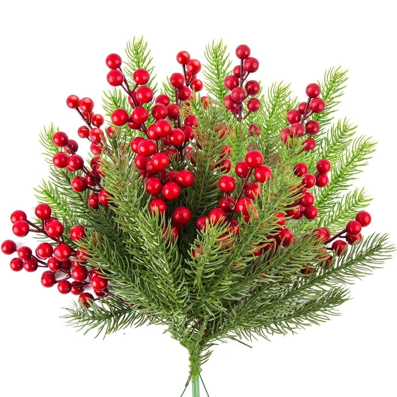10Pcs Christmas Decoration Artificial Pine Branches Holly Berries Red Berry Branches for Christmas Tree Wreath Gifts Decoration 2