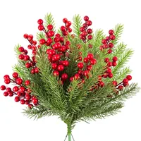 10Pcs Christmas Decoration Artificial Pine Branches Holly Berries Red Berry Branches for Christmas Tree Wreath Gifts Decoration 2