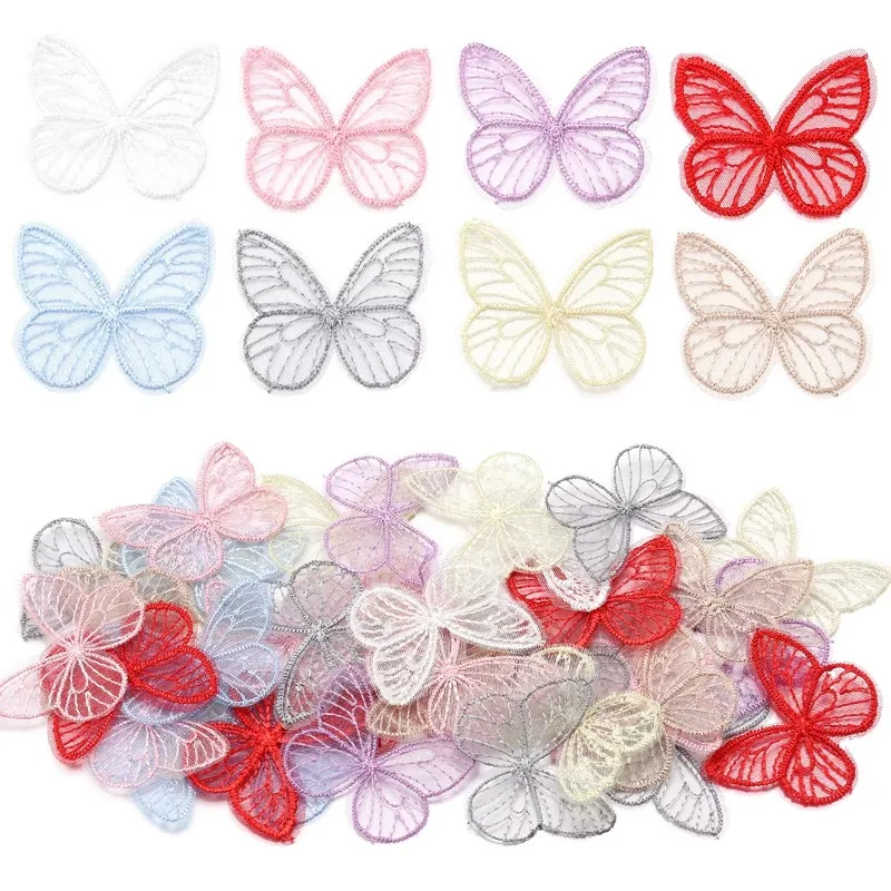 20pcs/lot Embroidered Mesh Butterfly Sticker Butterfly Patches for DIY Jewelry Making Clothes Sew Accessories Embroidery Patch