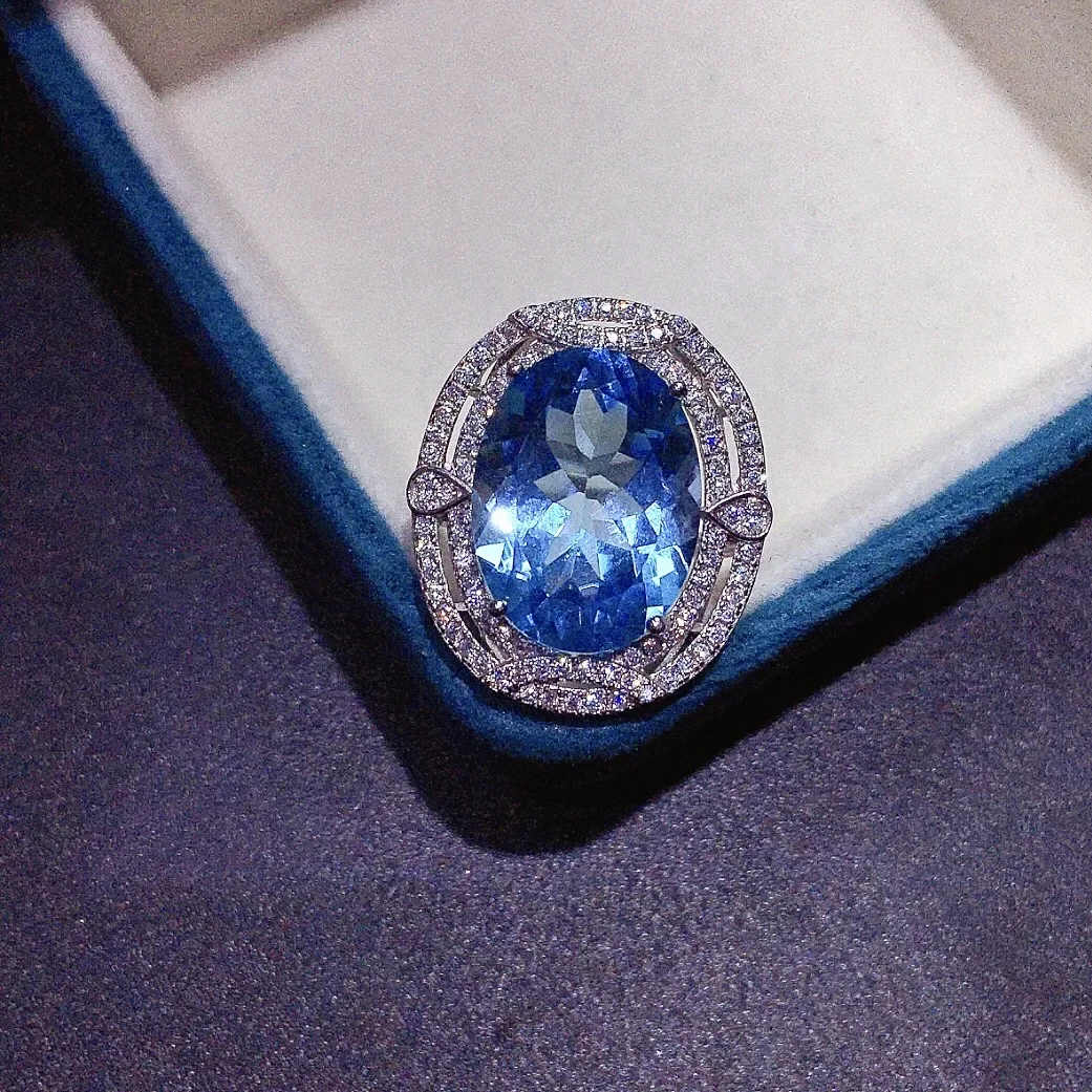 Женское кольцо с натуральным топазом, серебряное кольцо с драгоценным камнем 925 пробы 12 мм * 16 мм, v-образное кольцо с топазом, подарок для женщины