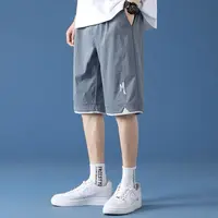 2024 Men Summer Thin Style Ice Shreds Slim Comfortable Ice Shreds Casual Contrasting Colors Motion Straight Cylinder Shorts 1