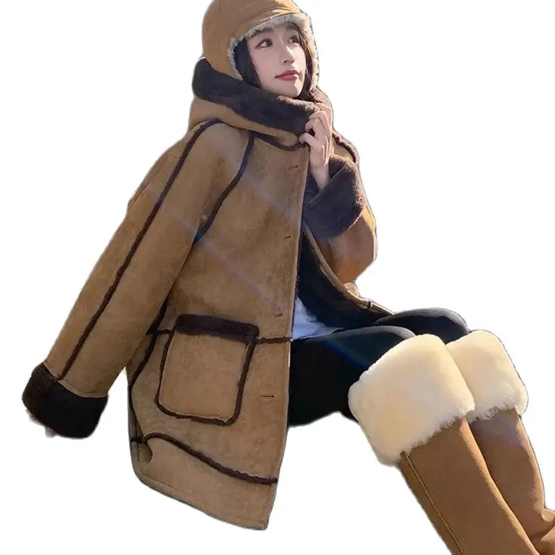 Maillard Lamb Wool Coat Women's Leather Wool One piece 2024 Winter New Thickened High Quality Imitation suede Coat Solid Color B