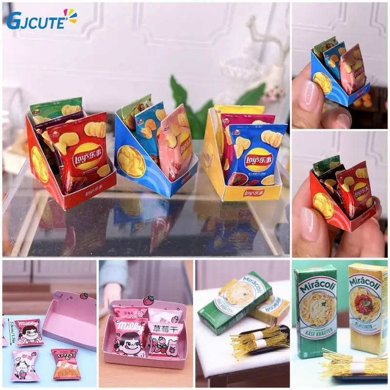 

1 Set Candy Potato Chips Bags Pasta Box 1/12 Dollhouse Miniature Paper Snacks Pretend Play Food Dollhouse Shopping Accessories