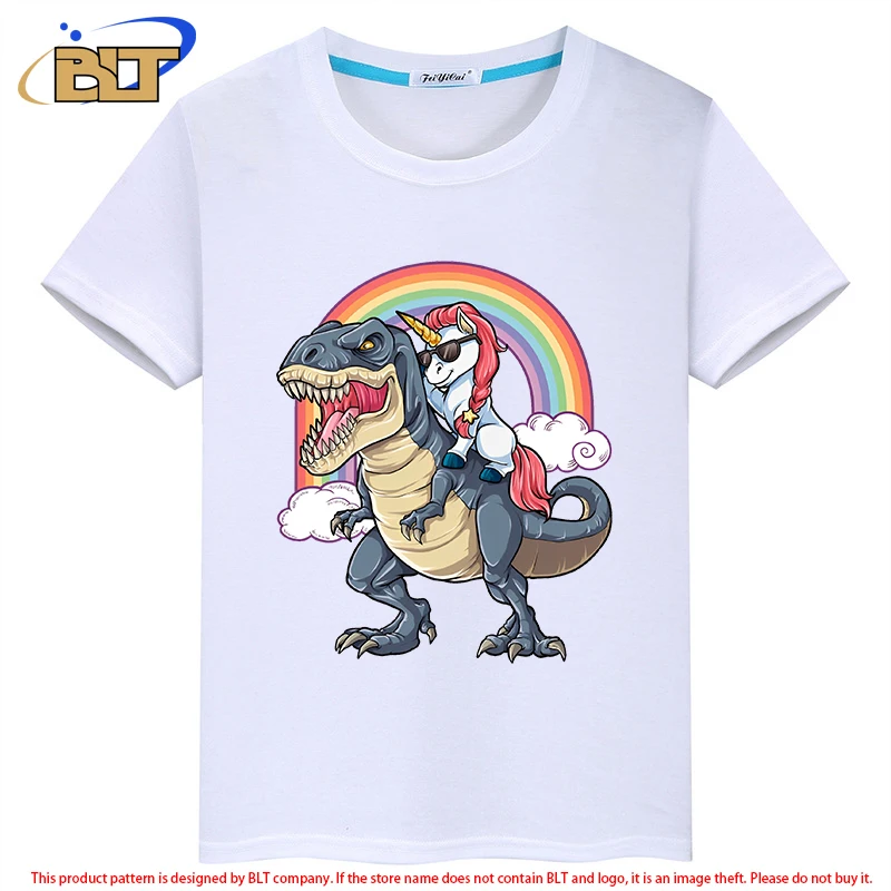 

Unicorn Riding Dinosaur T Shirt T-Rex Funny Unicorns Party Rainbow Squad Gifts for Kids Boys Girls Kids T-Shirt