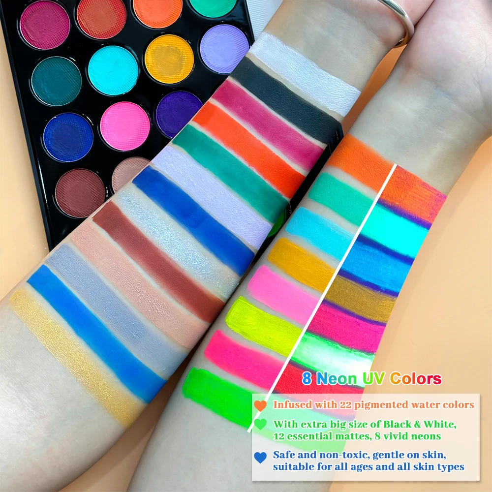 22 Color Face Body Painting Kit for Kids Adults,Face Paint Makeup Palette with Brush,Halloween Carnival Artist Cosplay Art Party 4