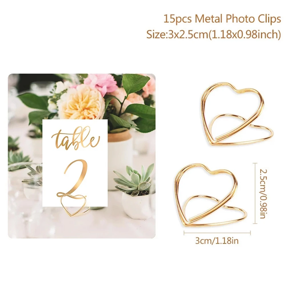 

15pcs Table Number Stands Number Card Holders Clip Photo Stand Wedding Decoration Heart Card Holder High Quality Iron Tools