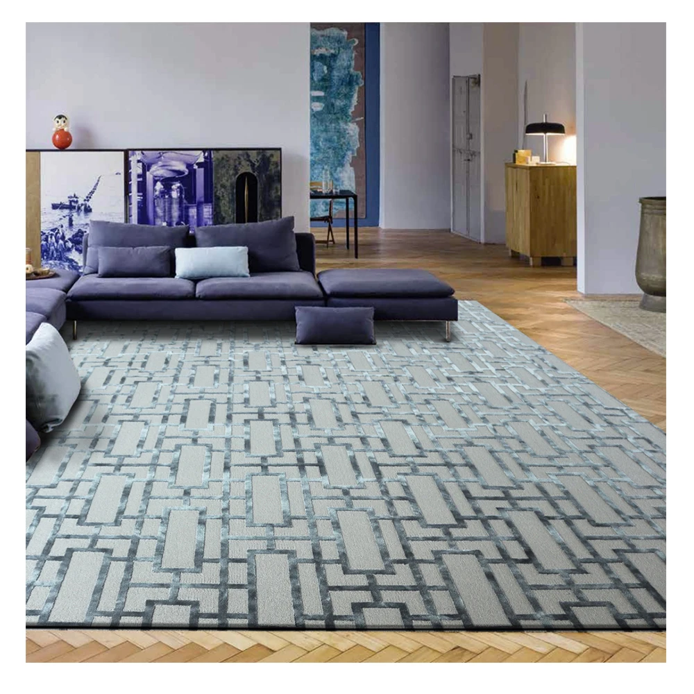 

Grey High End Modern Geometric Handtufted Custom Luxury Bamboo Silk Carpet For Living Room