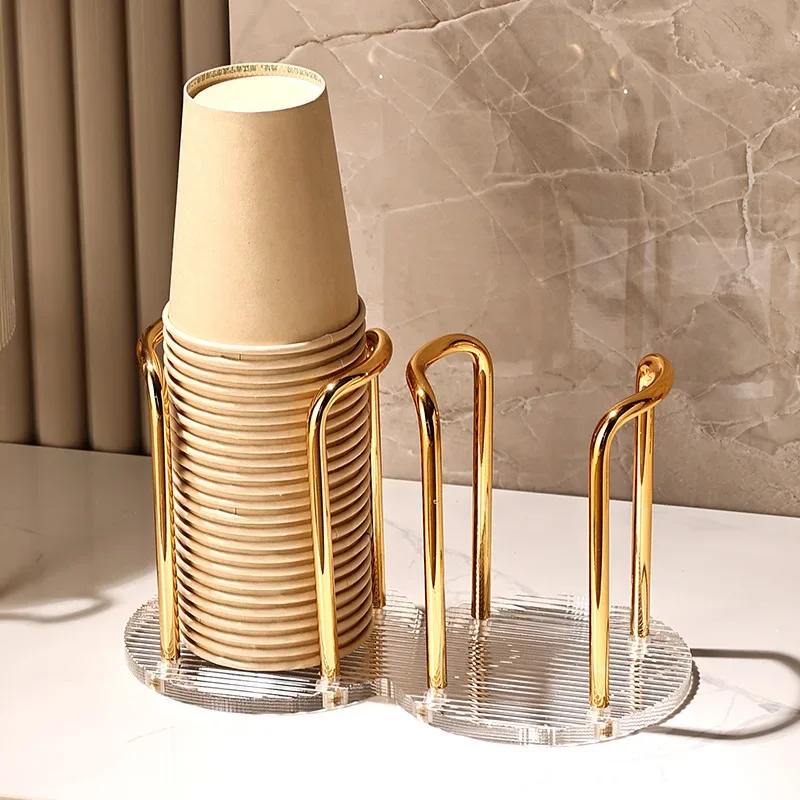 Luxury Disposable Tea Cups Storage Holder Water Cups Dispenser Rack Shelf with Longer Stick Mug Display Stand Home Organizer