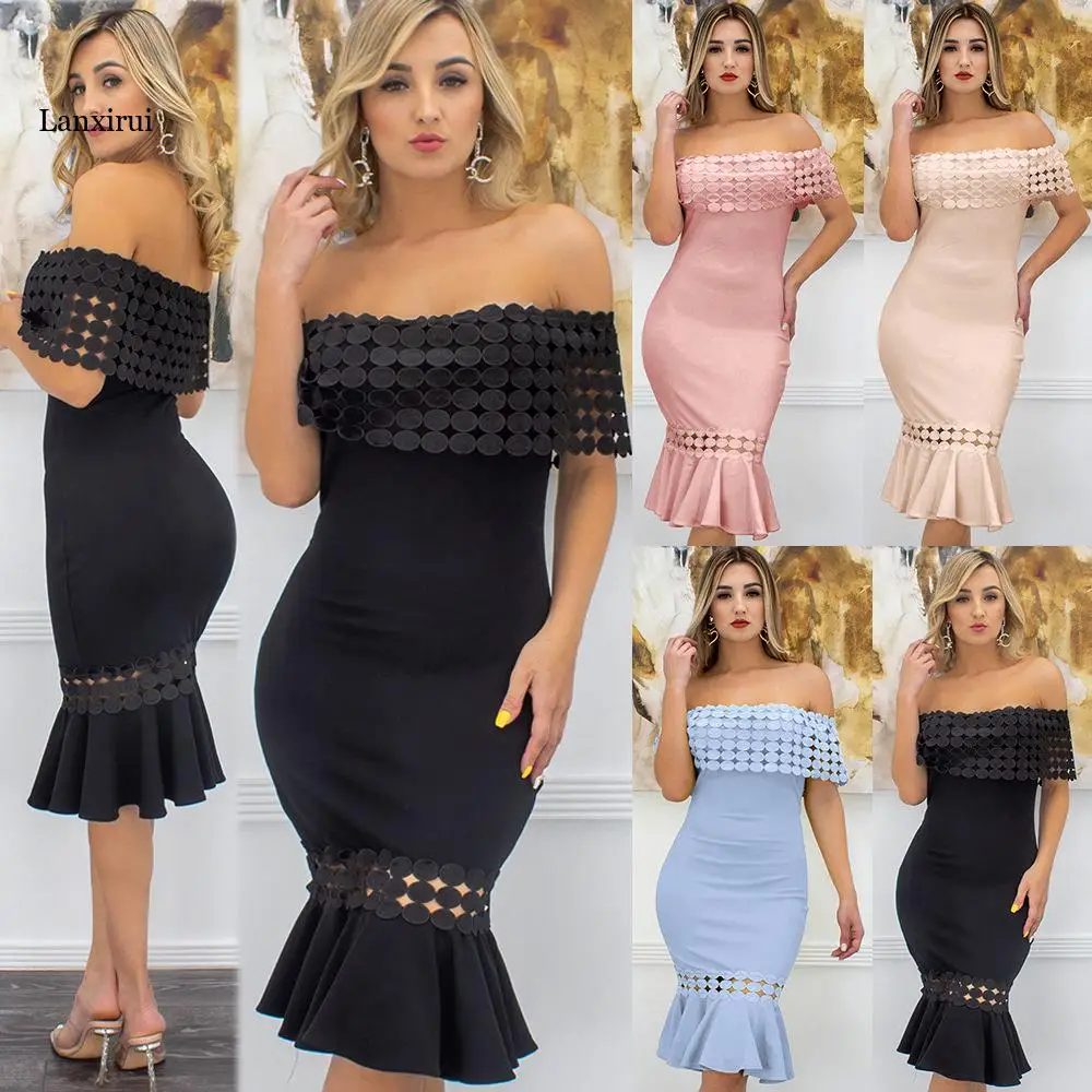 

Slimming Skirt One Word Collar Off Shoulder Slim Bodycon Mermaid Skirt Fashionable Elegant Sexy Hips-Wrapped Women Party Dresses
