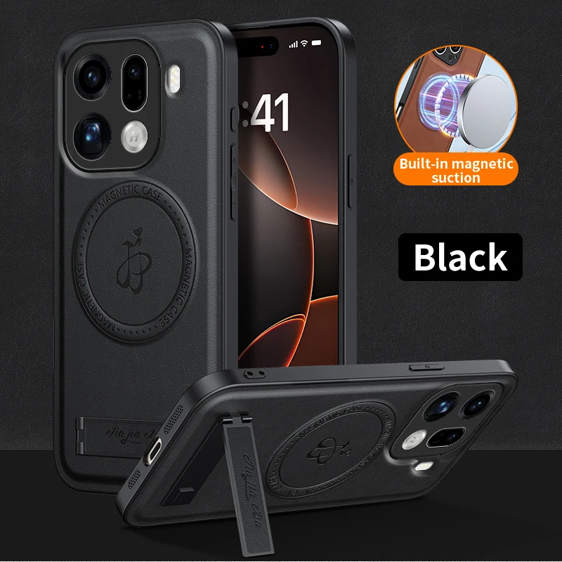 Deluxe Leather Stand Case with Magnetic Wireless Charging and Shockproof Protection