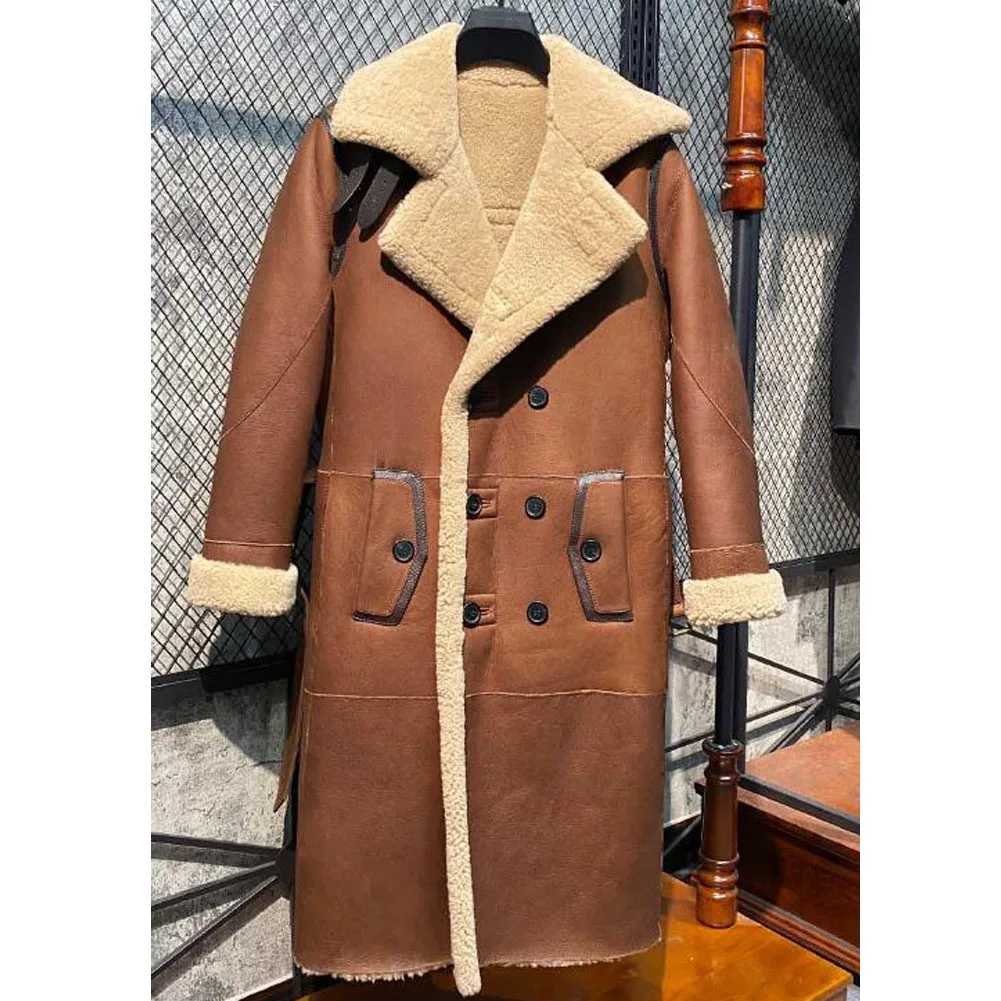Denny&Dora Mens Shearling Jacket Men Sheepskin Jacket Length Sheepskin