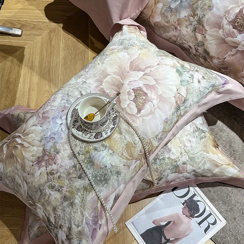 American Style Vintage Flowers Prints Luxury Bedding Set 1000TC Egyptian Cotton Duvet Cover Set Flat/Fitted Bed Sheet Pillowcase 2