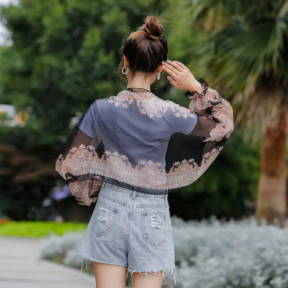 

Spring Summer Chiffon Sunscreen Fake Collar Clothing Shawl Outdoor Riding Cashew Printing Sun Protection Sleeves Silk Scarf Wrap