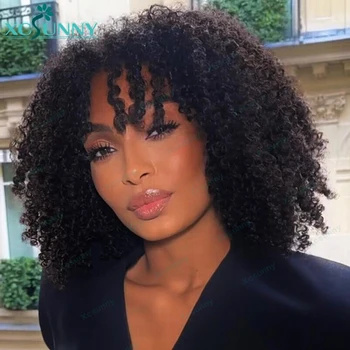 Parrucche crespi ricci dei capelli umani con frangia per le donne nere parrucca naturale dei capelli brasiliana fatta a macchina O parrucca del cuoio capelluto
