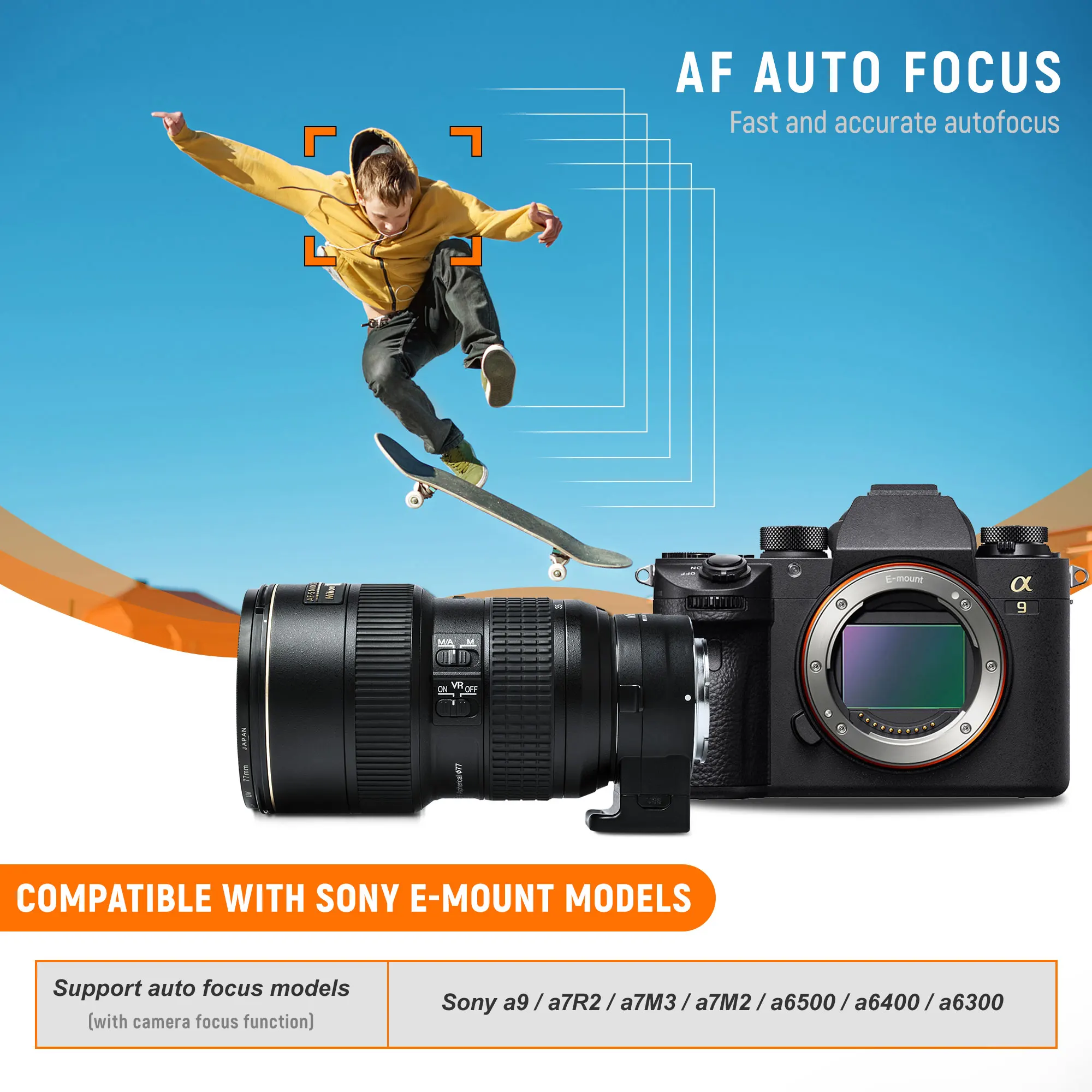 VILTROX NF-E1 Nikon F-Mount lens To Sony E-Mount Mirrorless lens Adapter for Nikon F Lens to Sony E mount A7SI A7II A7II Camera