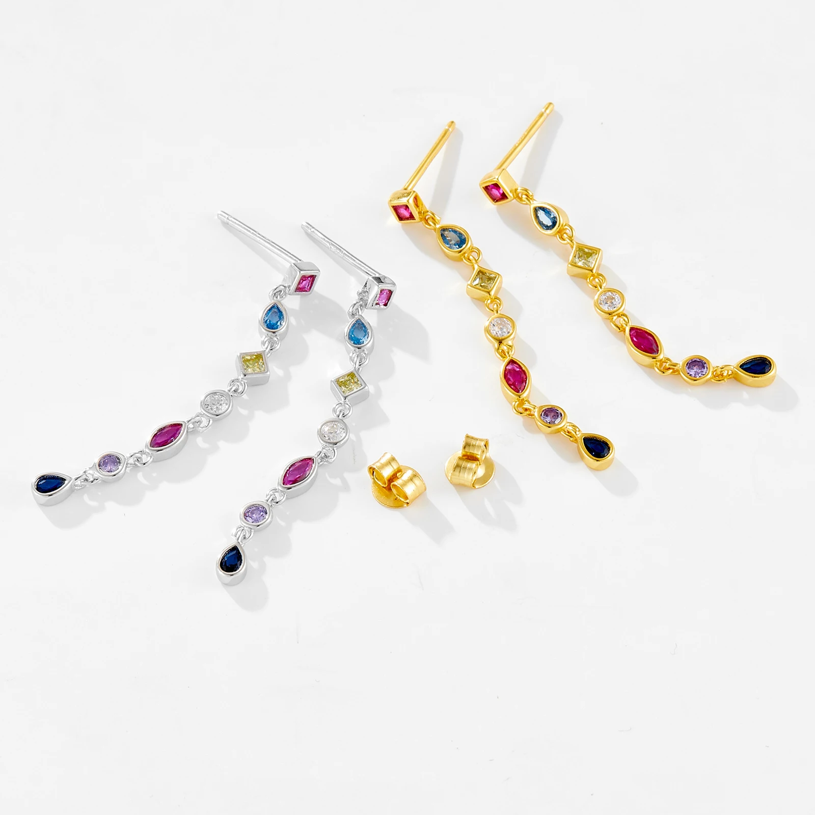 925 Sterling Silver Gold Rainbow Cross Zircon Necklace Earring Jewelry Set,silver jewelry,silver jewelry set,jewelry set