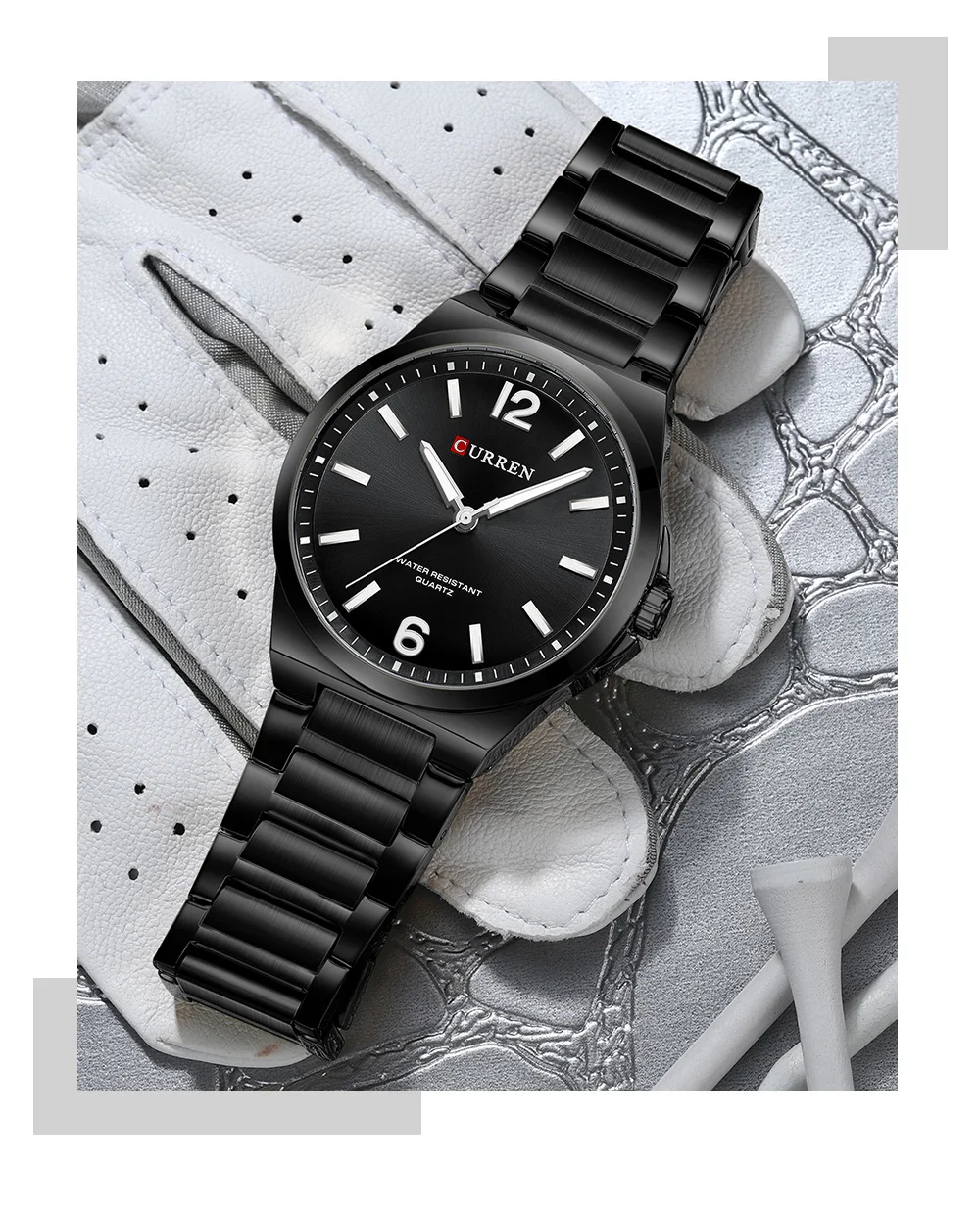 CURREN Minimalist Business Watch for Men Classic Quartz Black Wristwatch with Stainless Steel Band Luminous Hands Waterproof