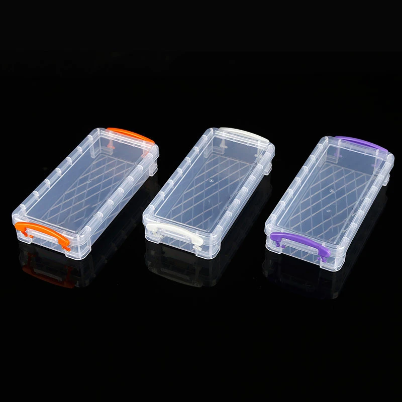 1PC Plastic Transparent Pencil Case Large Capacity Simple Double Buckle Box Sketch Art Box For School Stationery pencil cases,stationery box