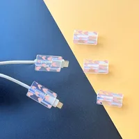 5pcs Soft Silicone Charger Cable Winder Fast Charging Cable Protector Sleeve for Apple IPhone Data Cord pink love Case Clip 4