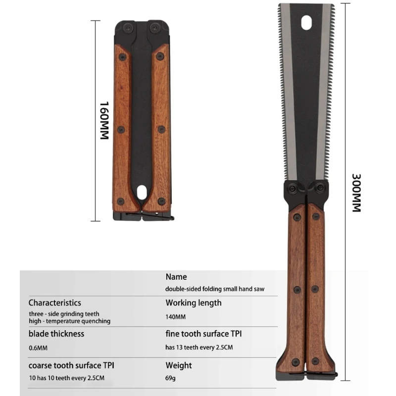 Compact Japanese Pull Folding Hand for Woodworking Tool Double Edges Steel Constructions Flexible Cut Teeth