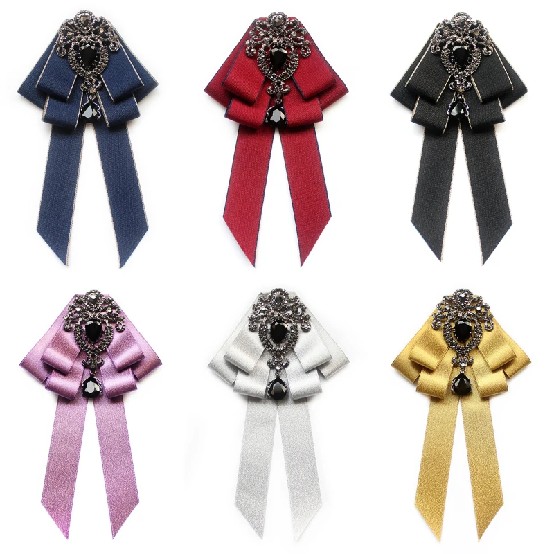 High Quality Handmade Fabric Bow Ties Rhinestone Crystal Men\'s Neck Tie Wedding Business Cravat Luxulry Jewelry Accessories