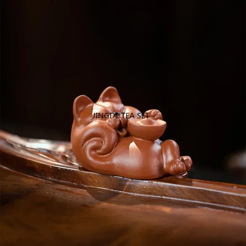 Yixing Purple Clay Tea Pet Animal Statue Lucky Cat Handmade Sculpture Jewelry Chinese Tea Set Accessories