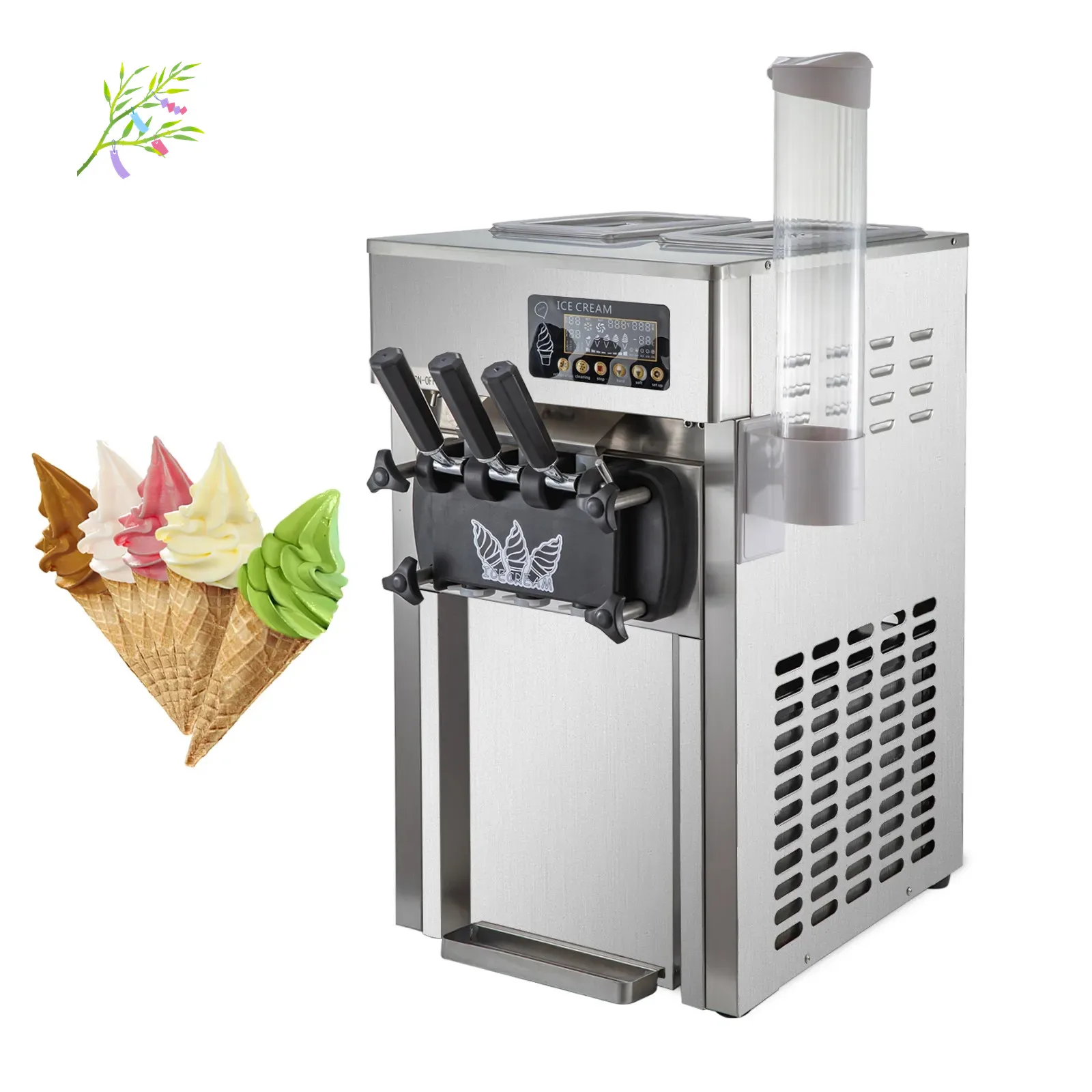 

Puffing Upgrade Stainless Steel Small Countertop Soft Serve Ice Cream Machine Commercial 18L/H Three Flavors Ice Cream Maker