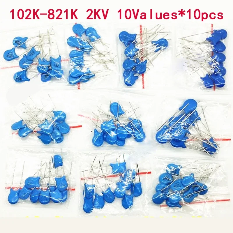 Ceramic Capacitor 102-821K 2KV High Voltage Capacitors Assortment Kit 2KV 102K 221K 332K 471K 472K 561K 681K 821K 100PCS ceramic capacitor high voltage capacitor