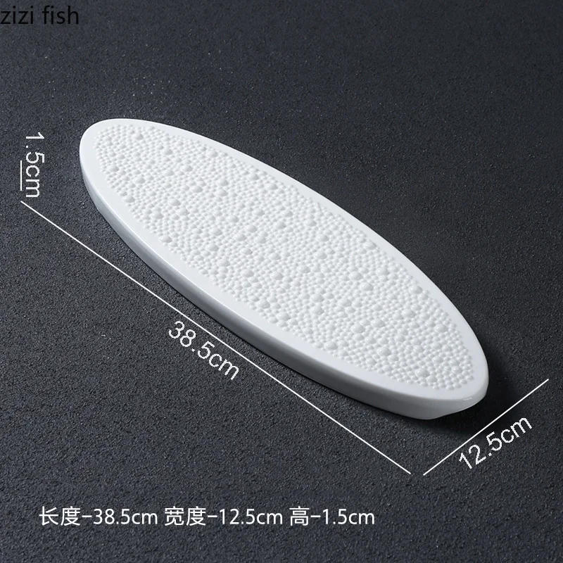 Pure White Bead Dot Texture Ceramic Sushi Plate Oval Dessert Plate Snack Dim Sum Dish Molecular Cuisine Creative Tableware
