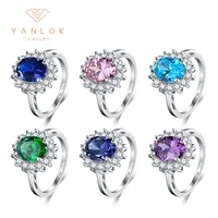 YANLOK Oval 925 Sterling Silver 5A Cubic Zirconia Multi-Color Flower shaped Engagement Ring for Women  Fine Jewelry Gift 1