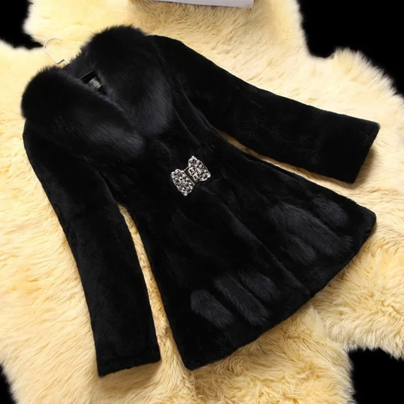 2022 New Winter Thick Plush Warm Clothes Big Size 4XL Overcoat Faux Fur Collar Fashion Ladies Coats Furry Female Coats Soft 5
